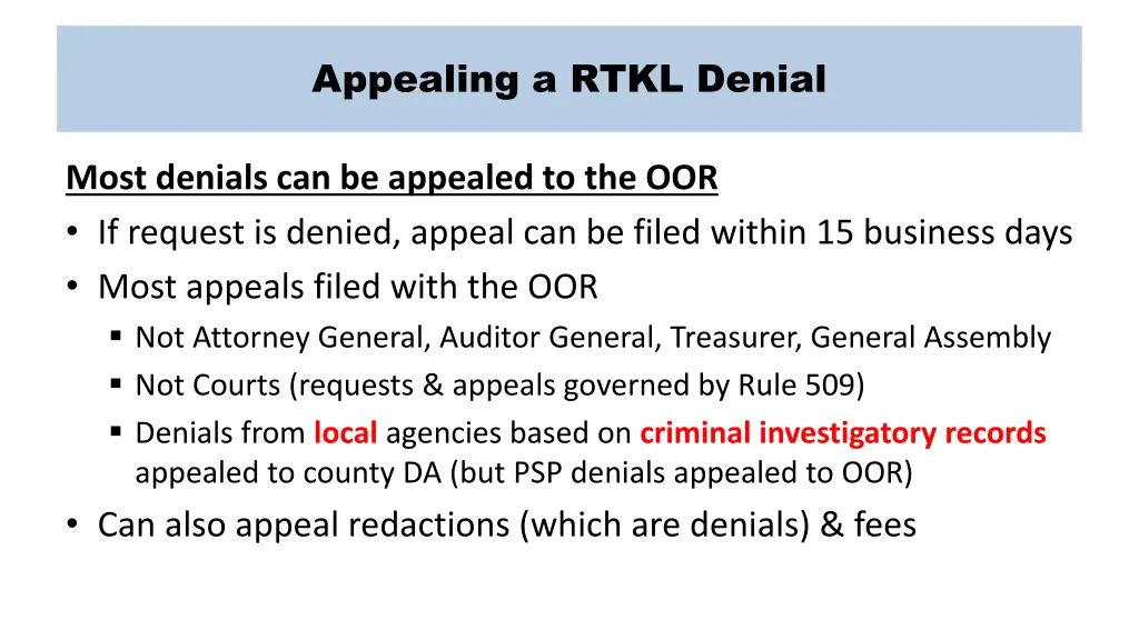 appealing a rtkl denial