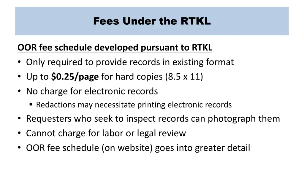 fees under the rtkl