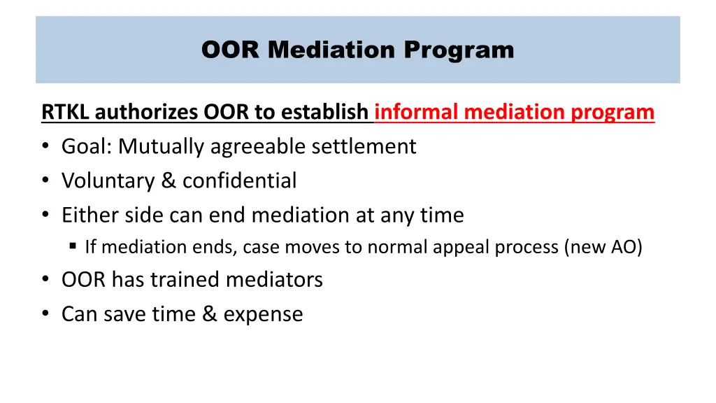 oor mediation program