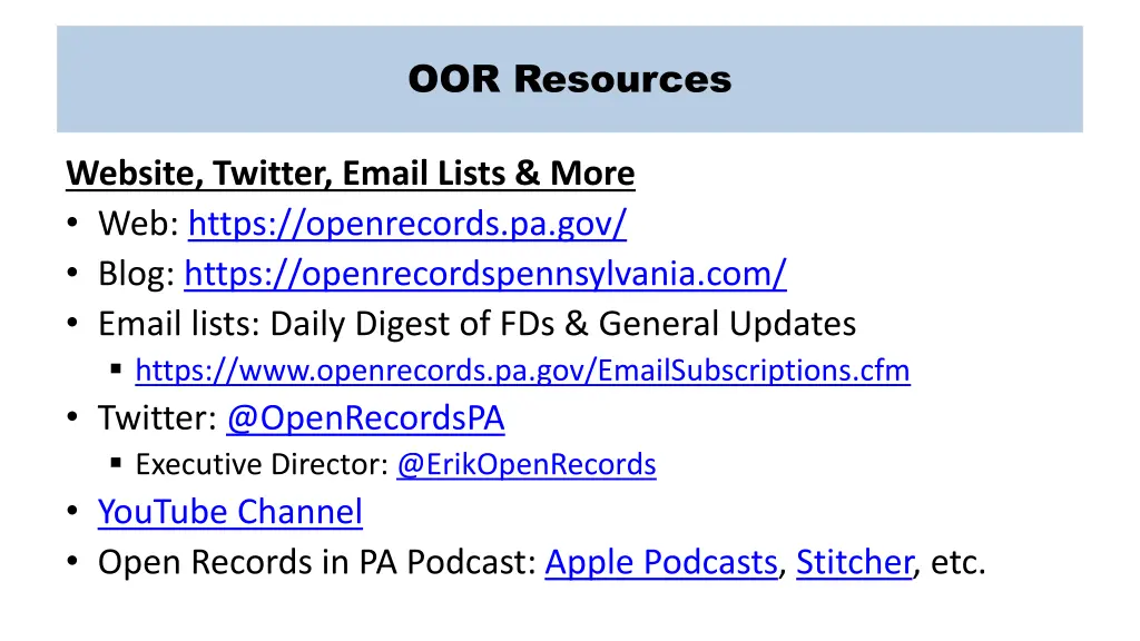 oor resources