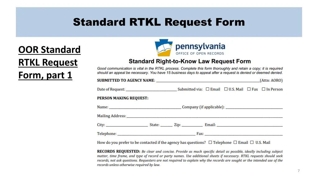 standard rtkl request form