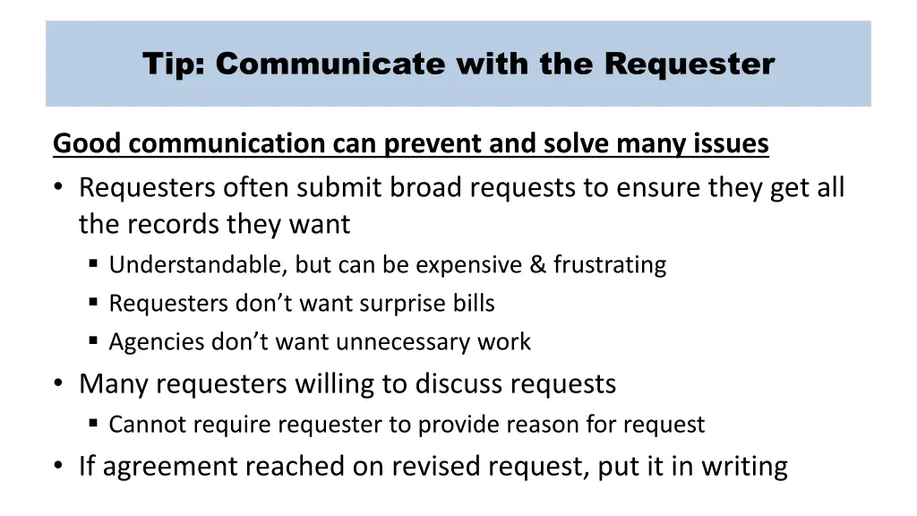 tip communicate with the requester