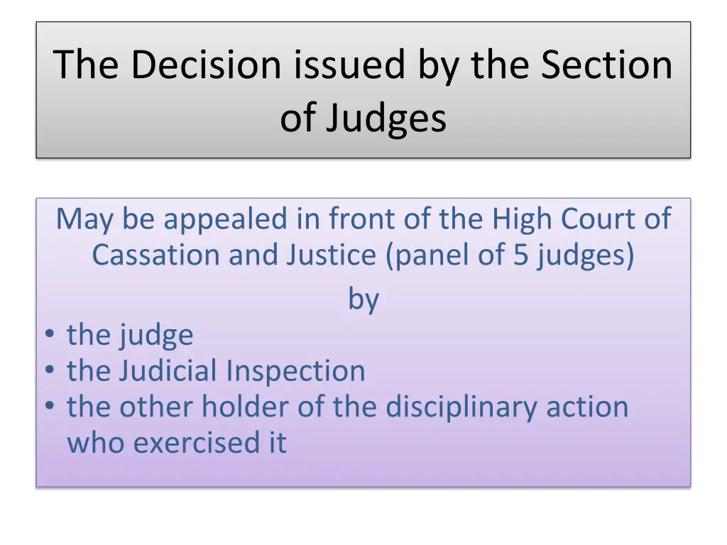 the decision issued by the section of judges