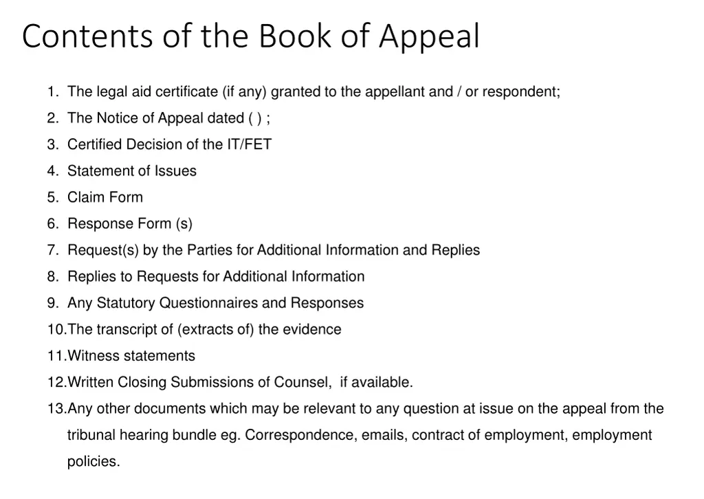 contents of the book of appeal