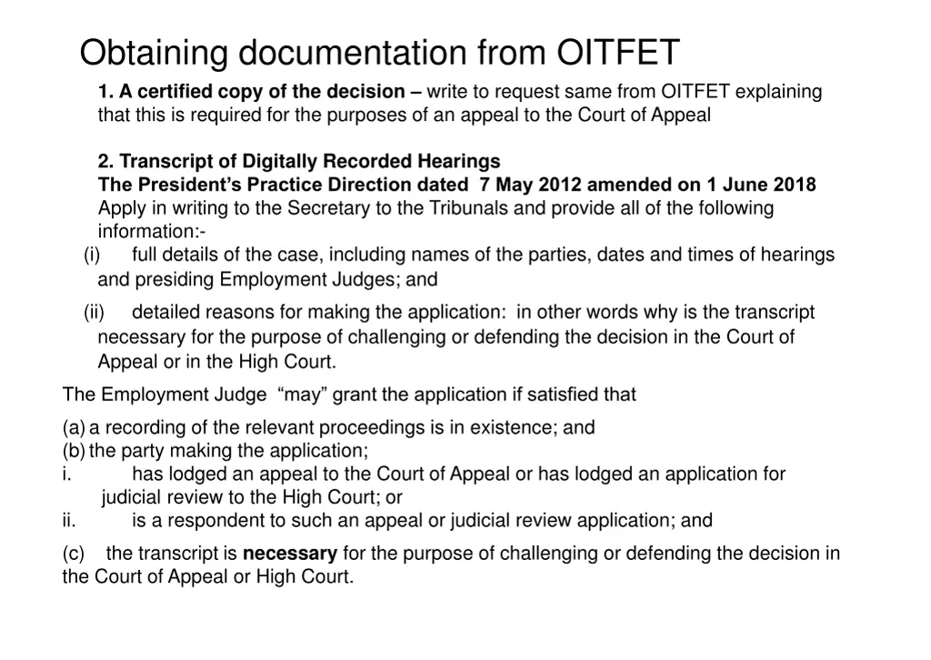 obtaining documentation from oitfet 1 a certified