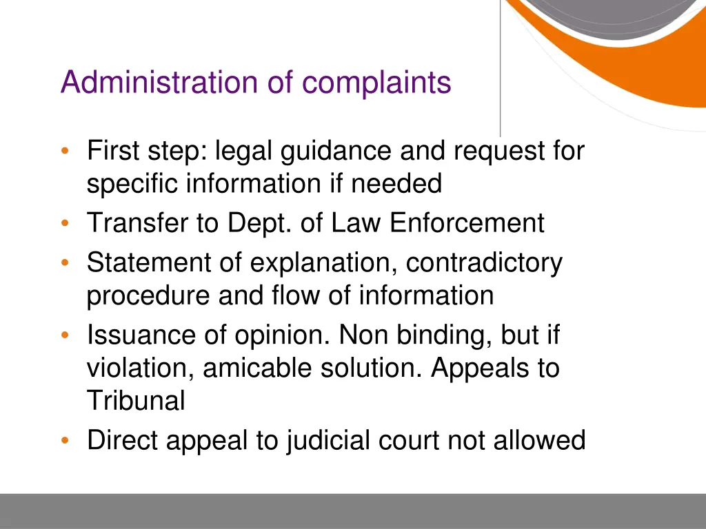 administration of complaints