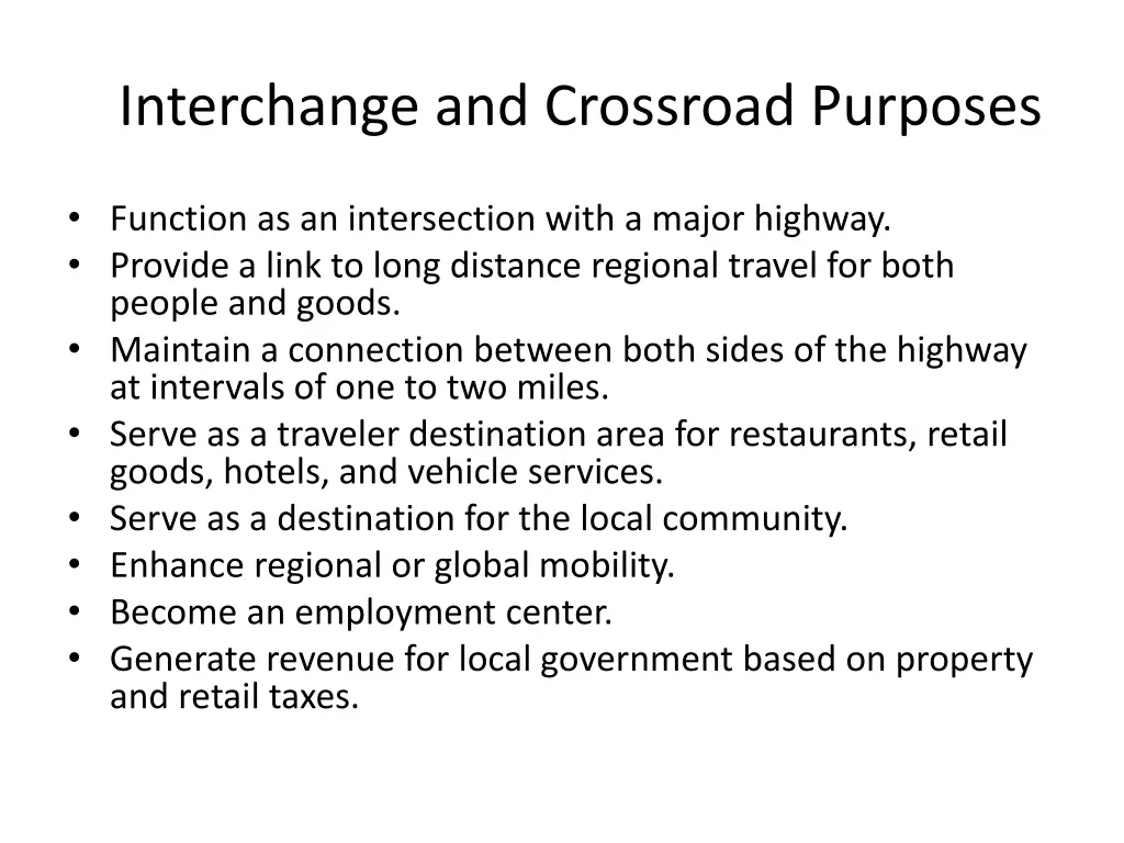 interchange and crossroad purposes