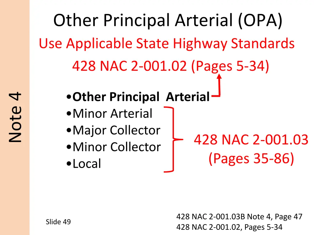 other principal arterial opa use applicable state