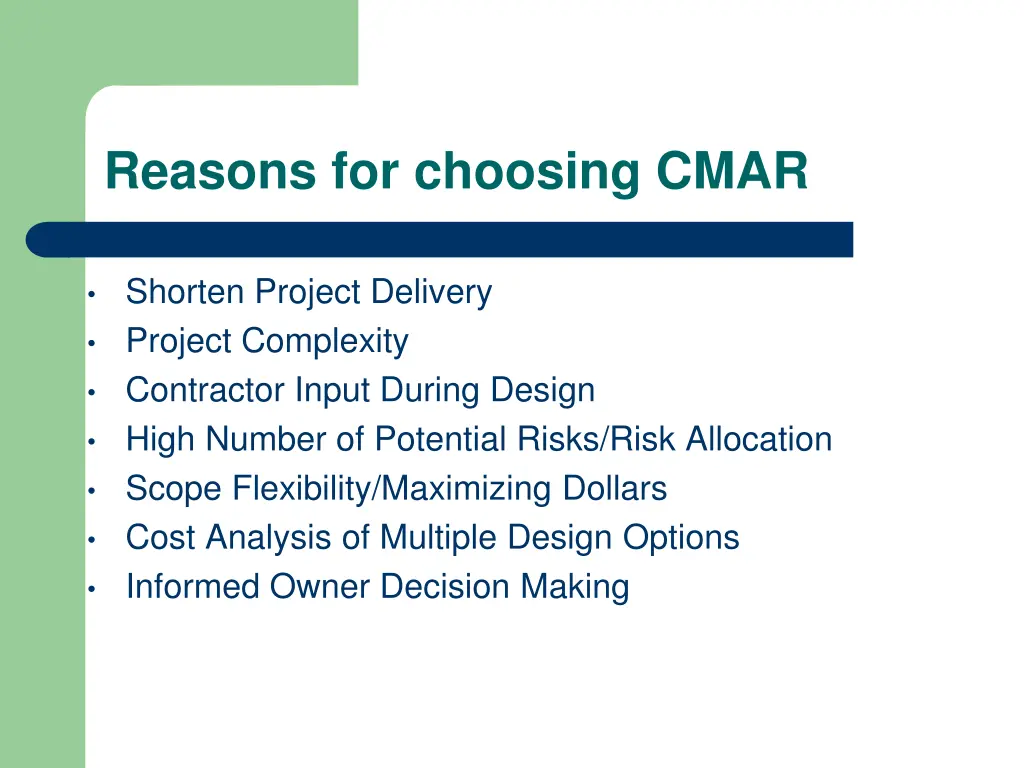 reasons for choosing cmar