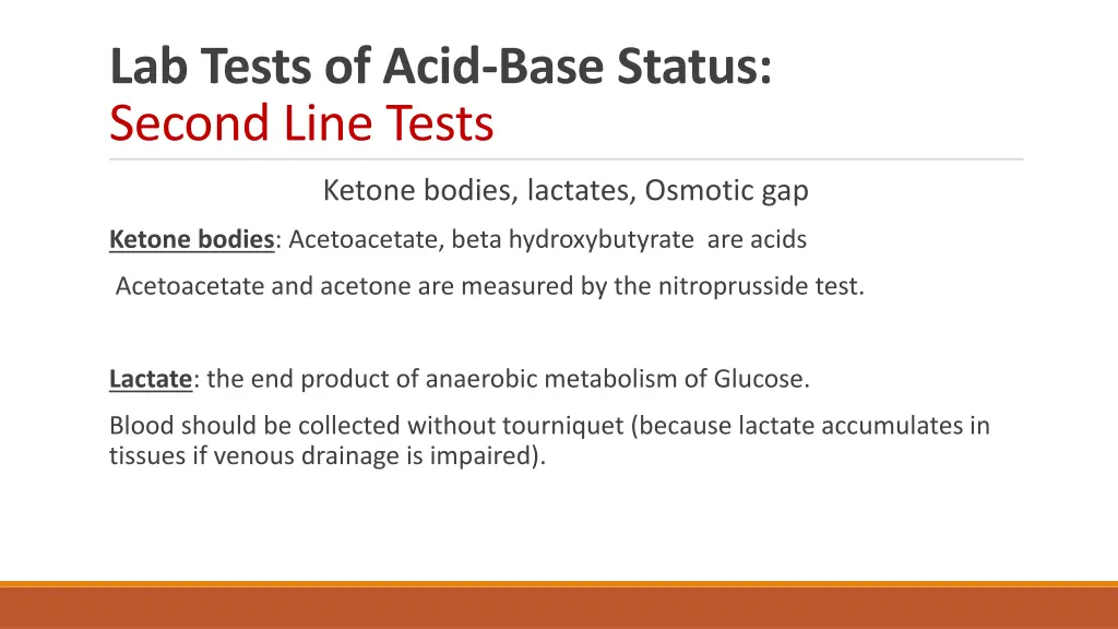 lab tests of acid base status second line tests