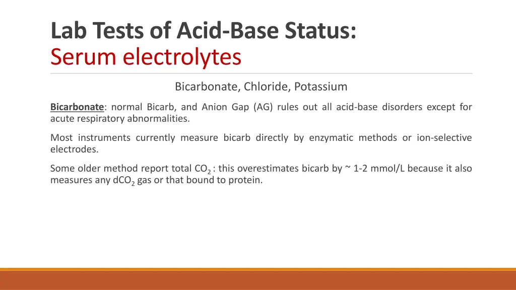 lab tests of acid base status serum electrolytes