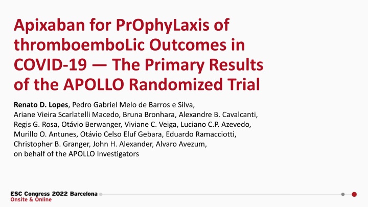 apixaban for prophylaxis of thromboembolic