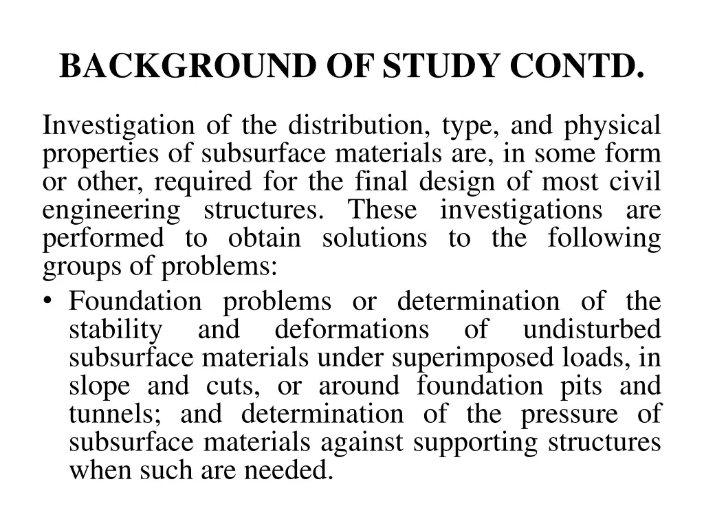 background of study contd