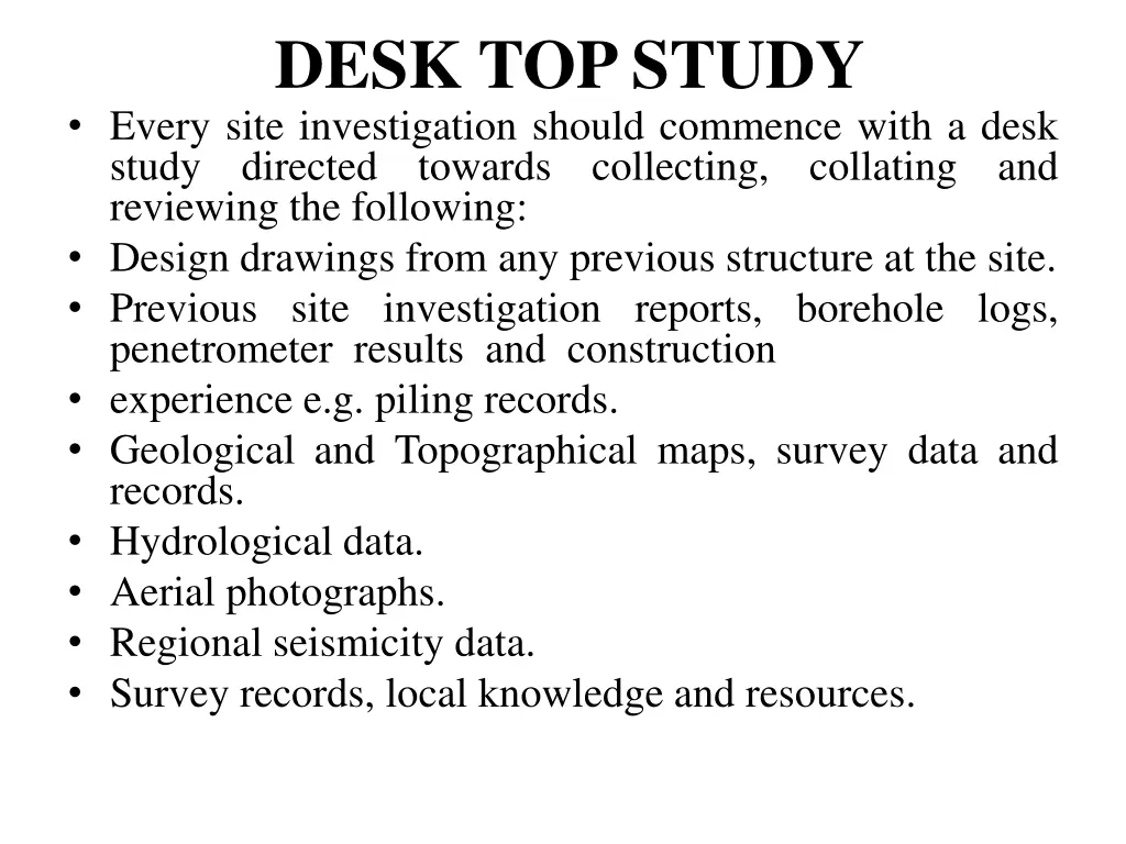 desk top study every site investigation should