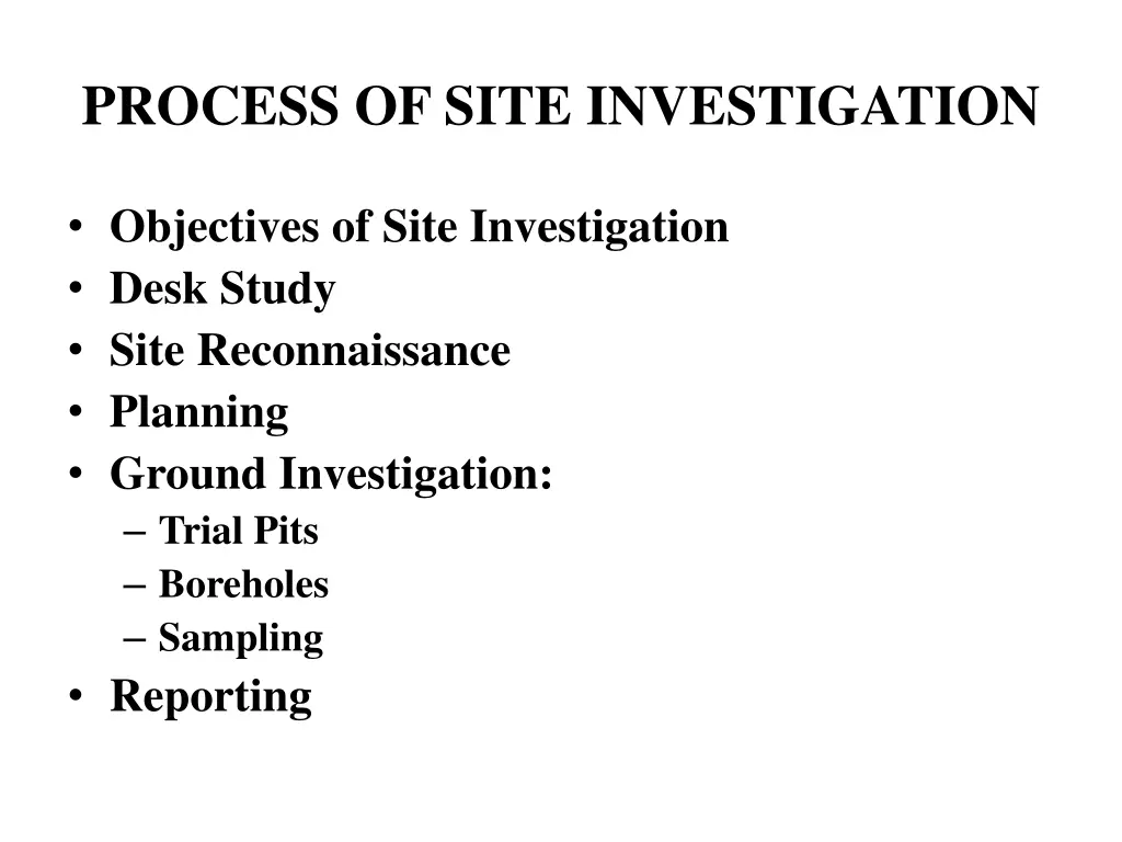 process of site investigation