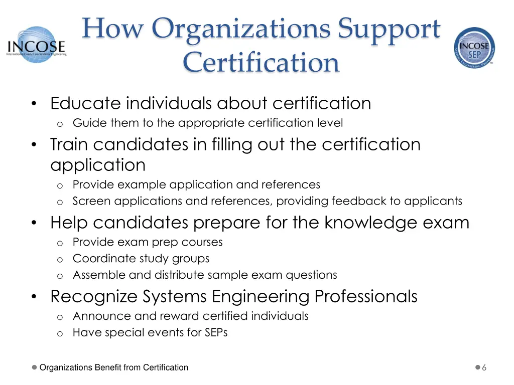 how organizations support certification