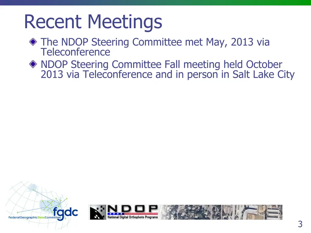 recent meetings the ndop steering committee