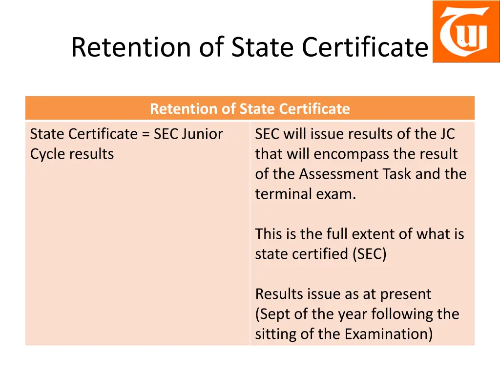 retention of state certificate