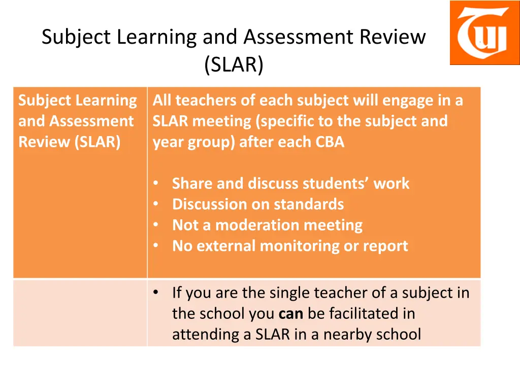 subject learning and assessment review slar