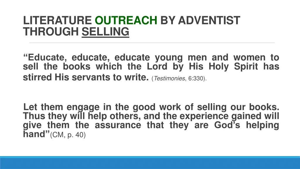 literature outreach by adventist through selling