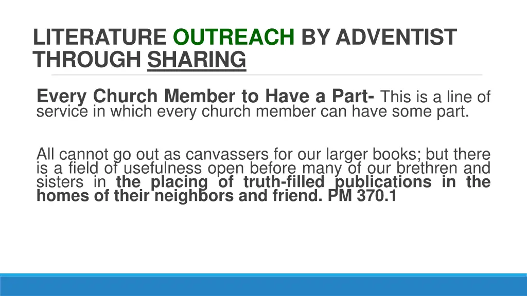 literature outreach by adventist through sharing