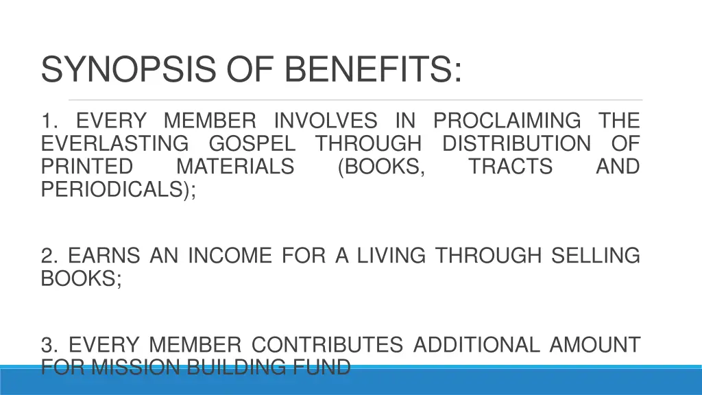 synopsis of benefits