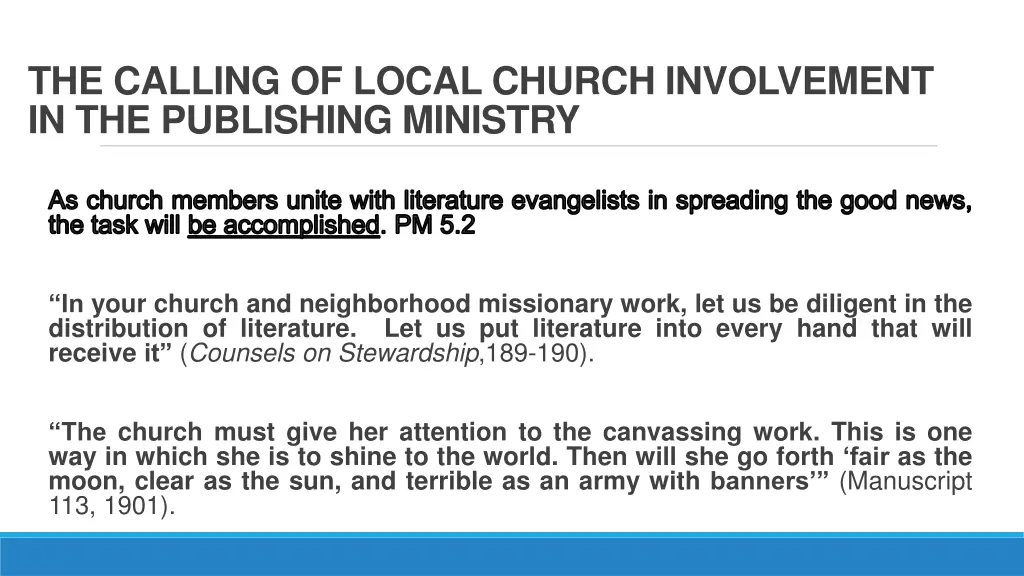 the calling of local church involvement