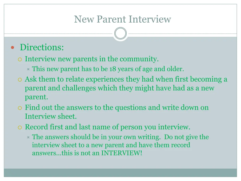 new parent interview