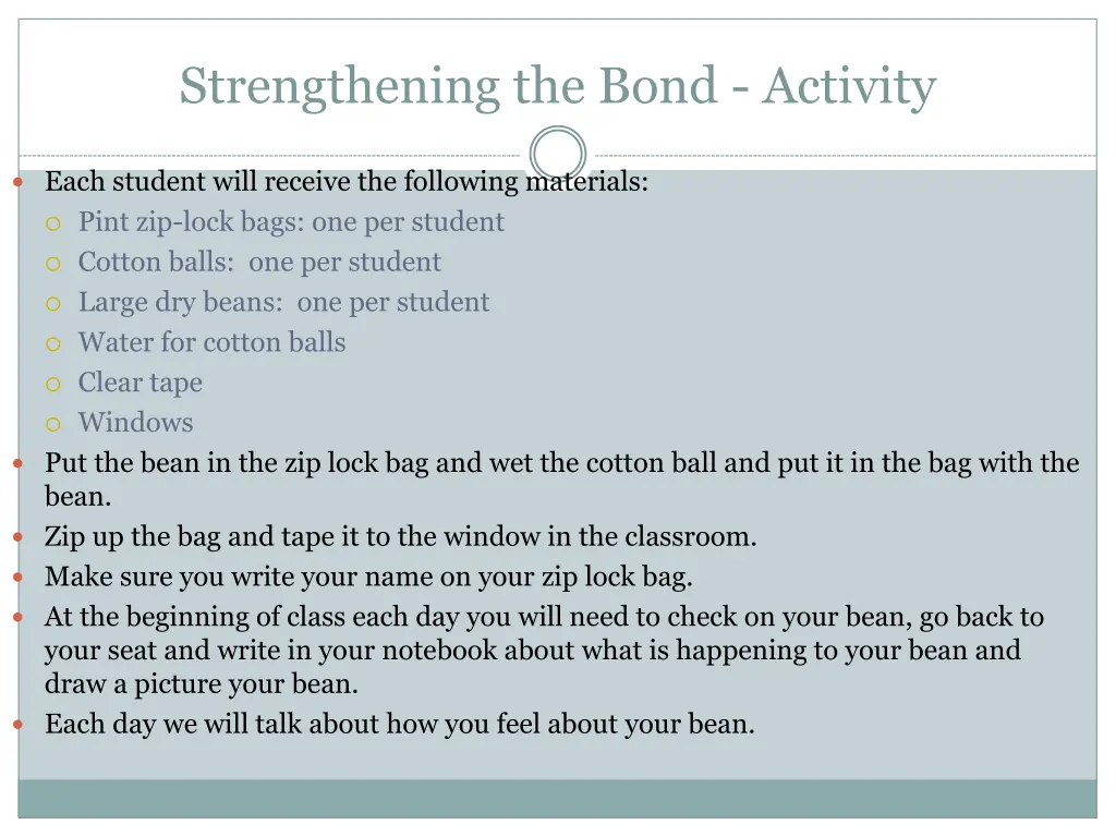 strengthening the bond activity