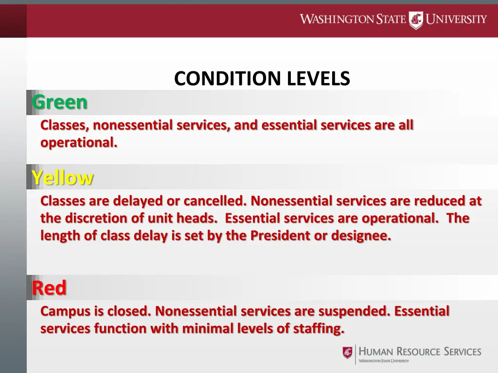 condition levels