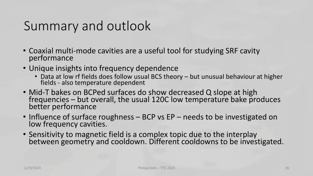 summary and outlook