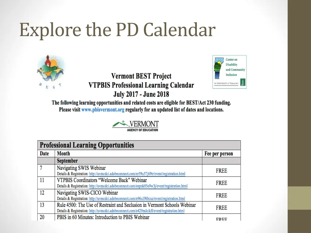 explore the pd calendar