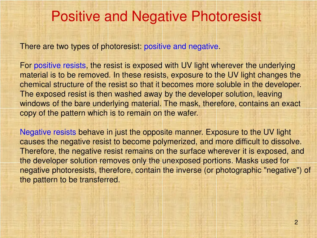 positive and negative photoresist