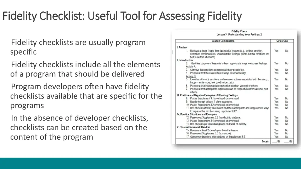 fidelity checklist useful tool for assessing