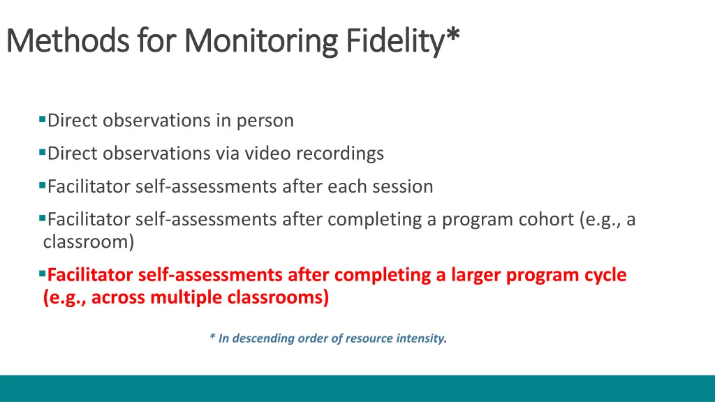 methods for monitoring fidelity methods