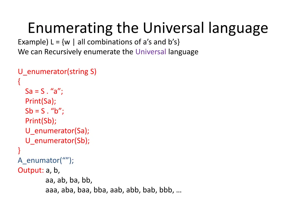 enumerating the universal language example