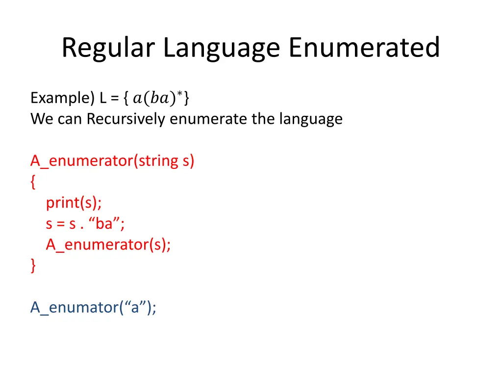 regular language enumerated