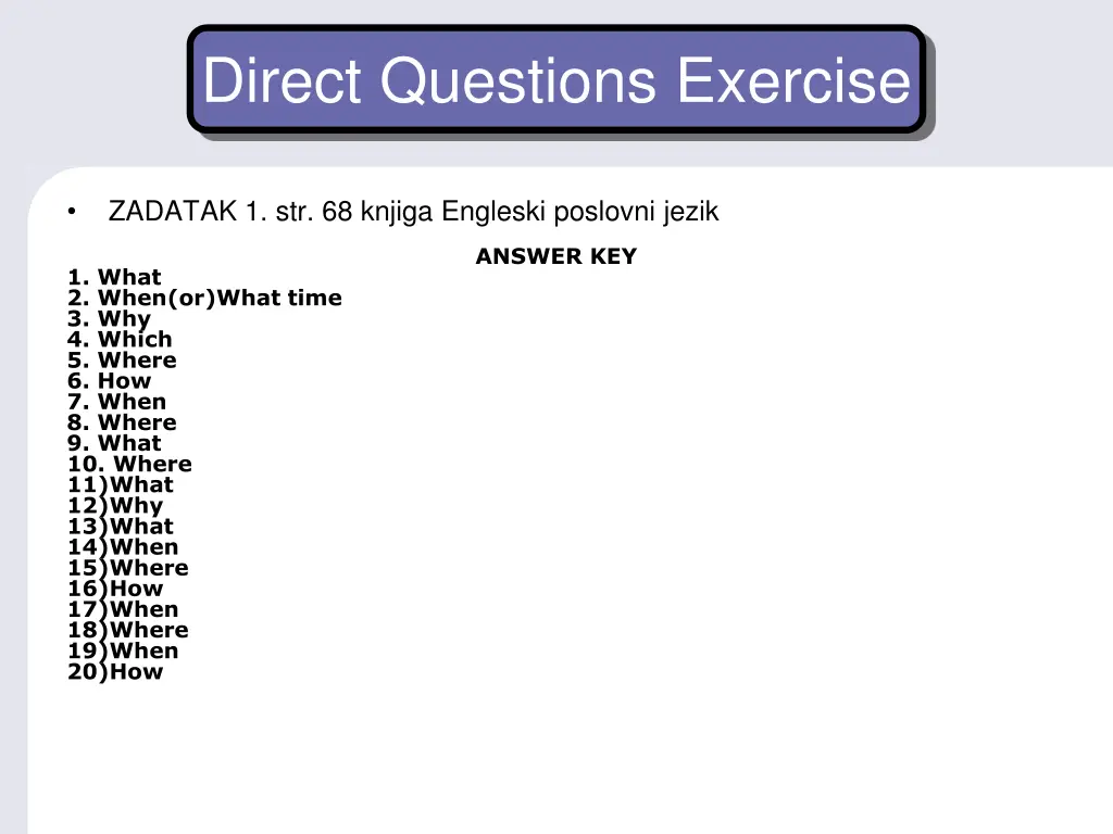 direct questions exercise