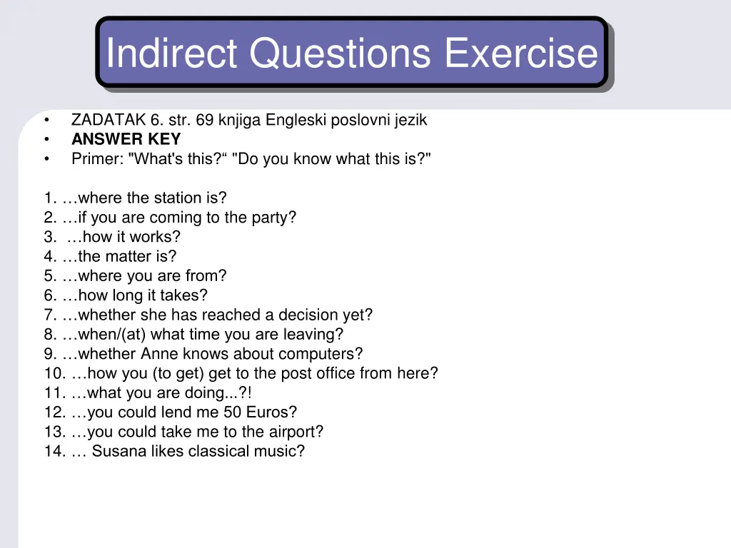 indirect questions exercise