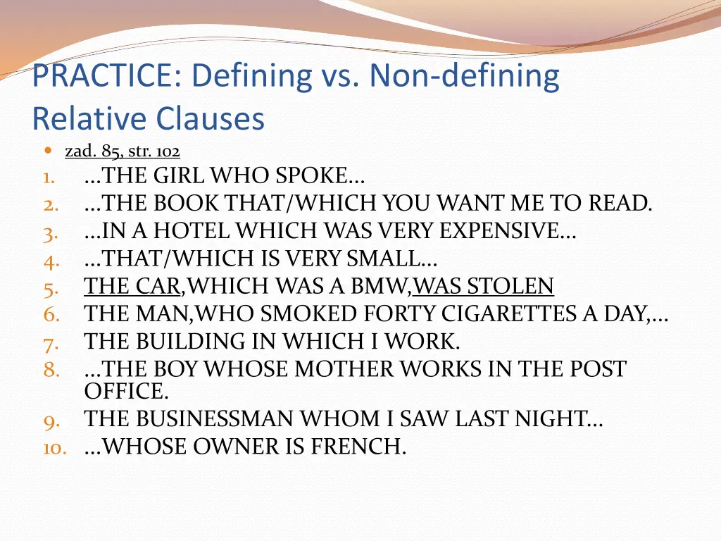 practice defining vs non defining relative