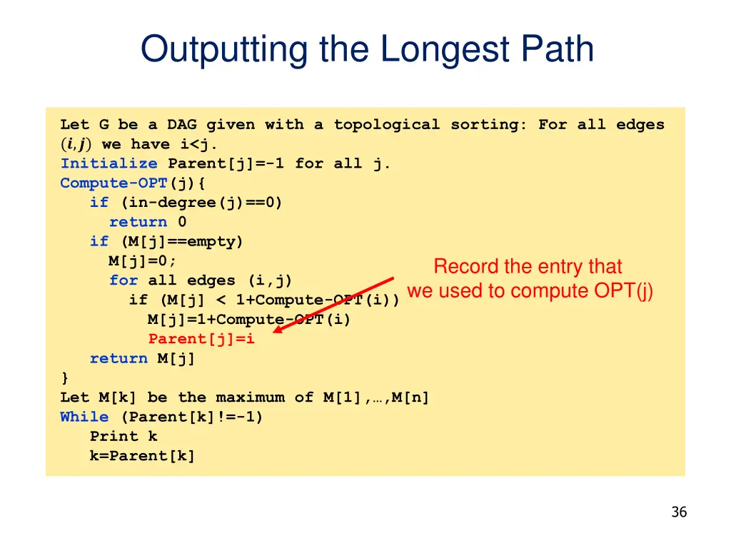 outputting the longest path