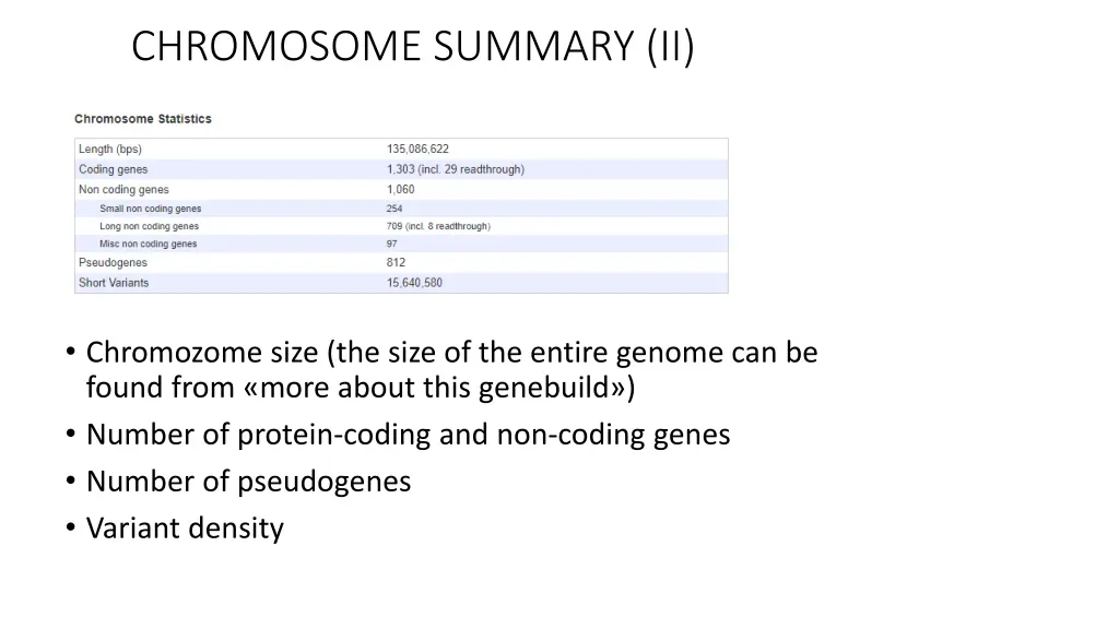 chromosome summary ii