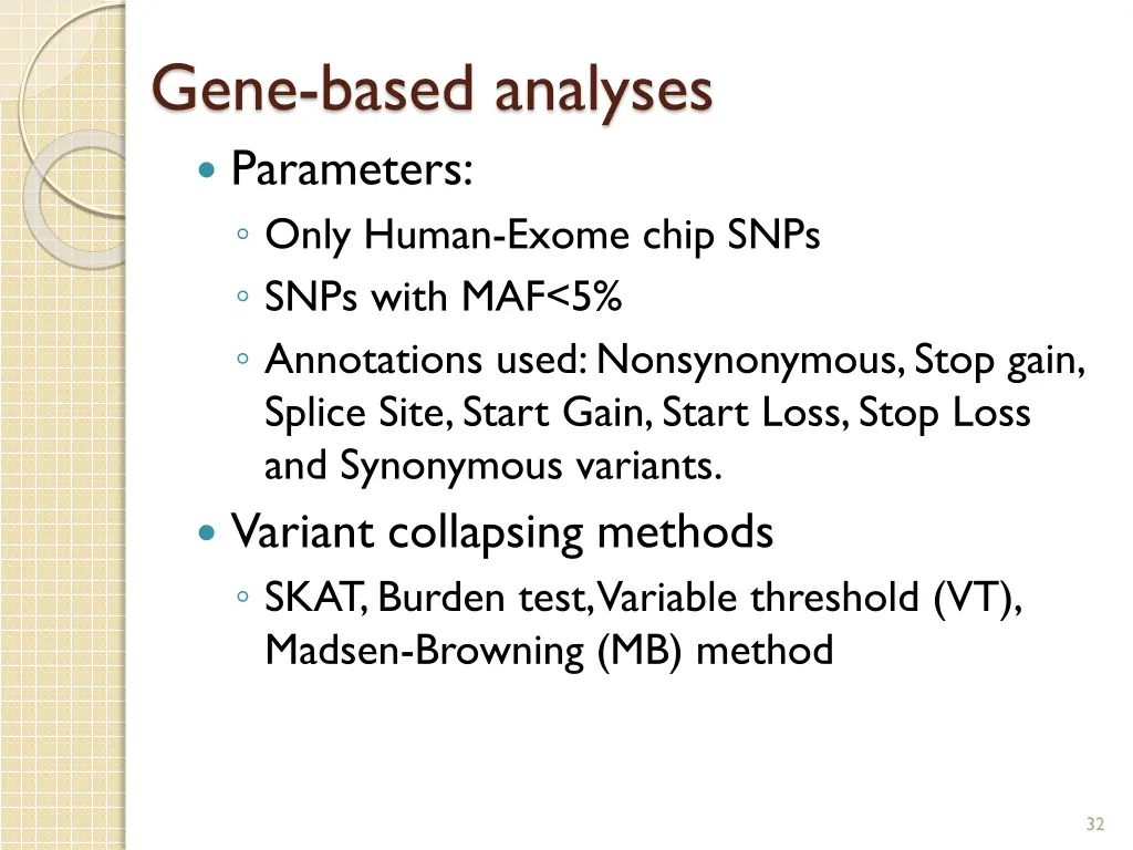 gene based analyses parameters only human exome