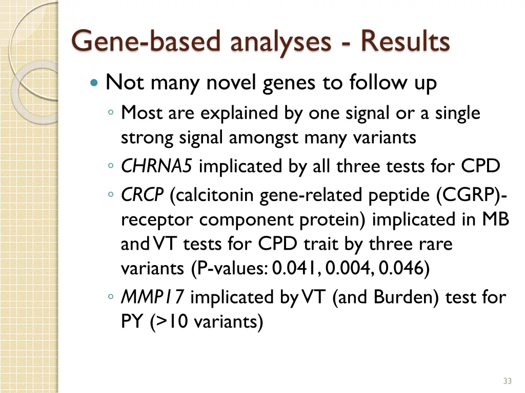 gene based analyses results