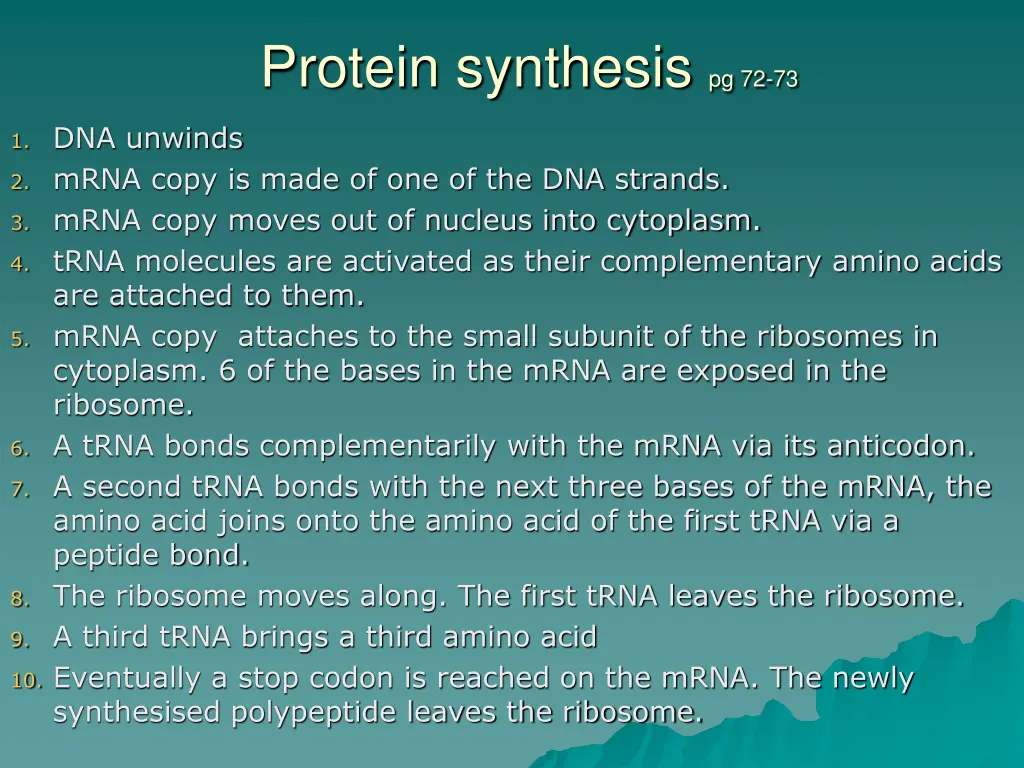 protein synthesis pg 72 73