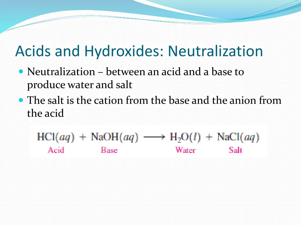 acids and hydroxides neutralization