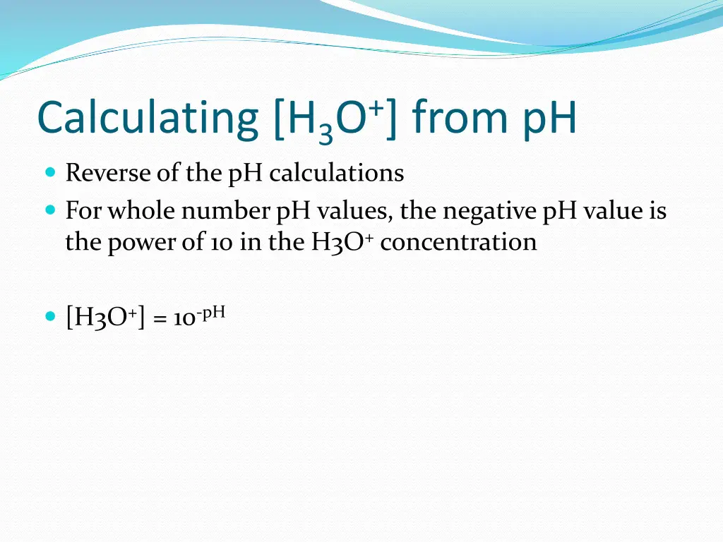 calculating h 3 o from ph reverse