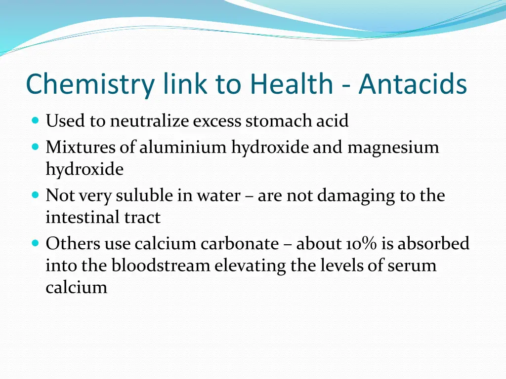 chemistry link to health antacids