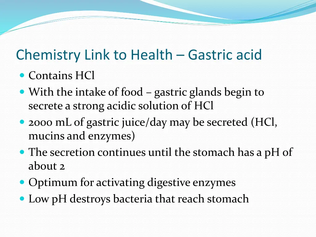 chemistry link to health gastric acid