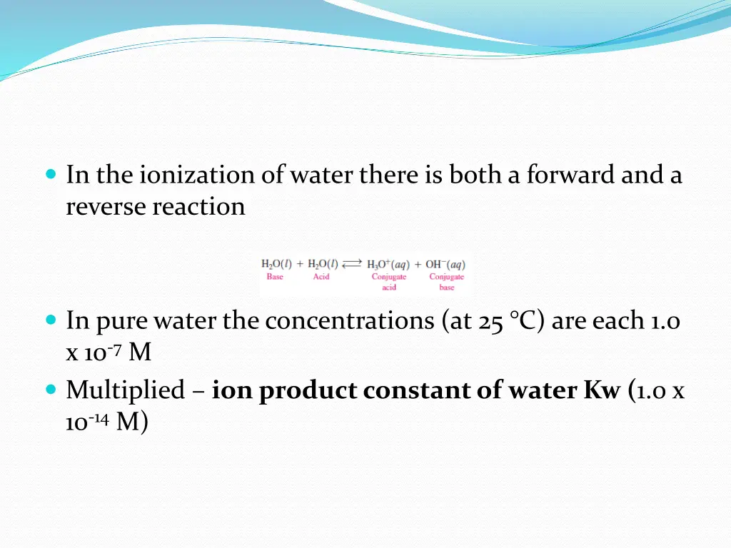 in the ionization of water there is both